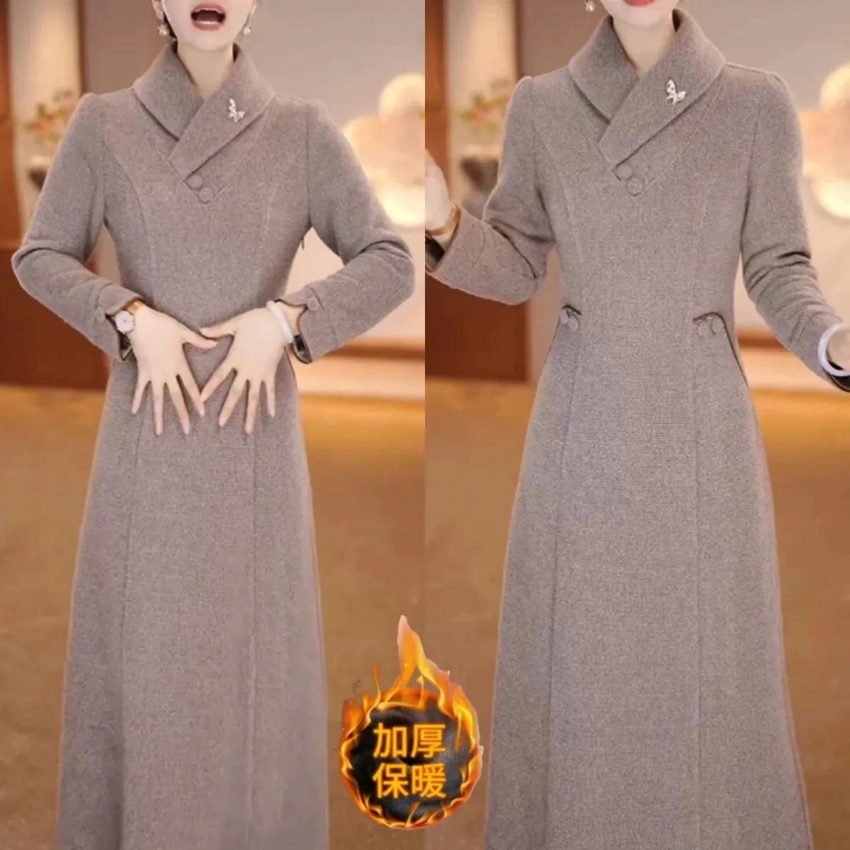 عالية الجودة Xueer المخملية النسيج فستان طويل المرأة الخريف الشتاء رشاقته الدافئة فساتين الإناث مزاجه فستان شيونغسام أنيق #2