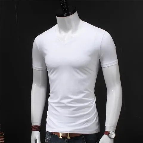 Mens Short Sleeve Fashionable and Lightweight Summer Wear 2023 Casual Pure Smooth Ice Silk Lovers V-Neck T-shirt