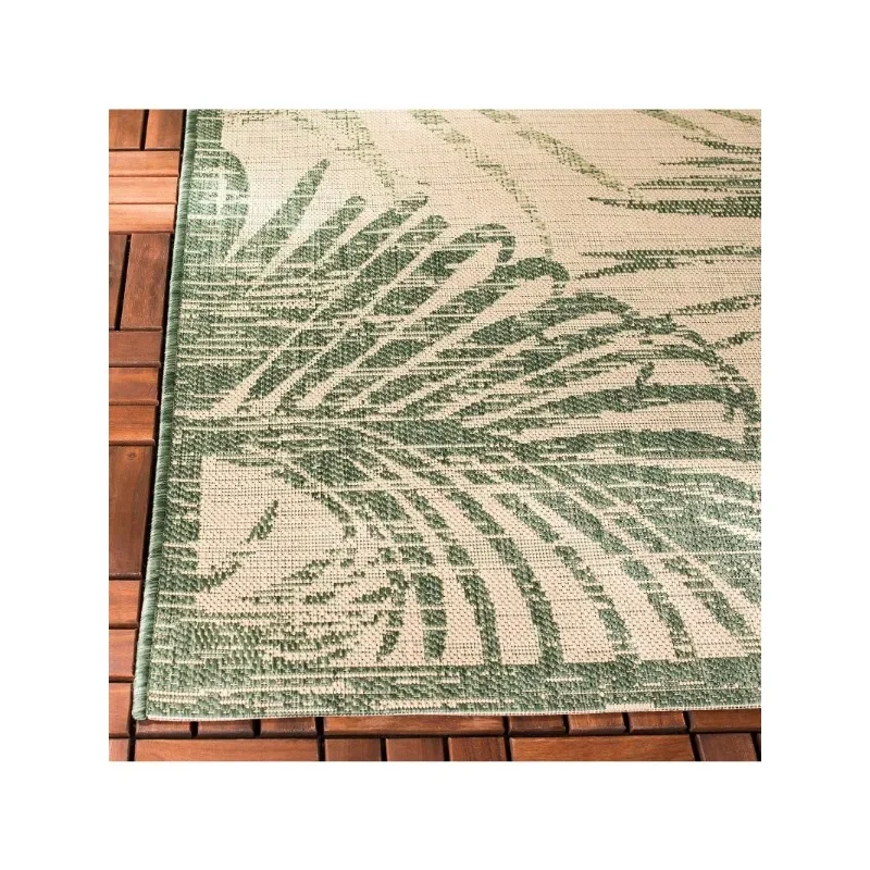 Courtyard Collection Area Rug Beige & Green, Non-Shedding & Easy Care, Indoor/Outdoor & Washable-Ideal for Patio