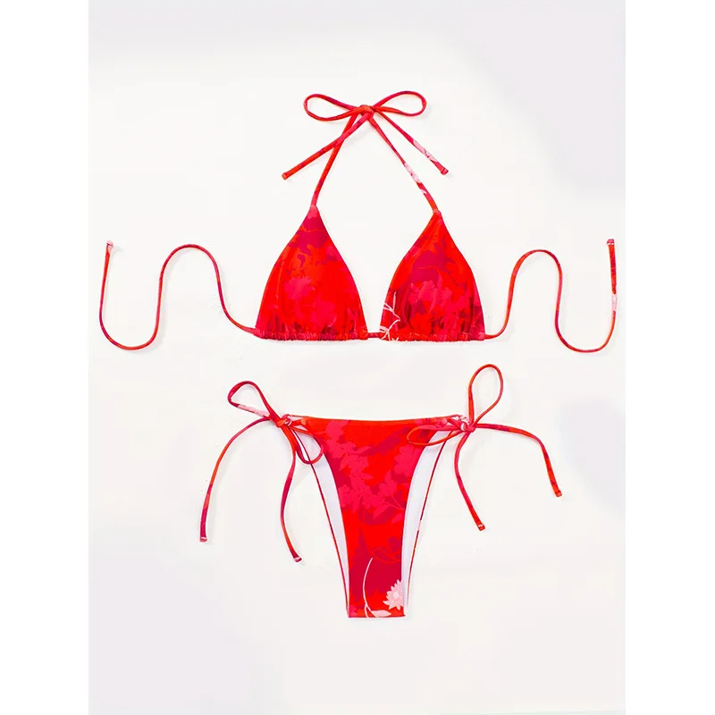 

2025 Solid Color Gradient - Swimsuit Sexy Bikini European and American New Style Push-Up Deep V Drawstring Two-Piece Swi