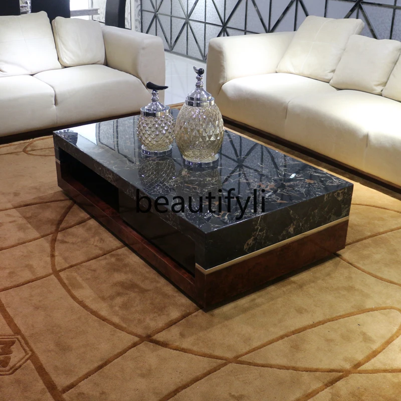 

Natural Travertine Marble Black Gold Flower Coffee Table Rectangular Simple Modern High-end Villa Furniture