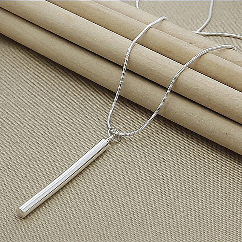 Fashion silver color cylindrical pendant necklace jewelry men and women jewelry party jewelry