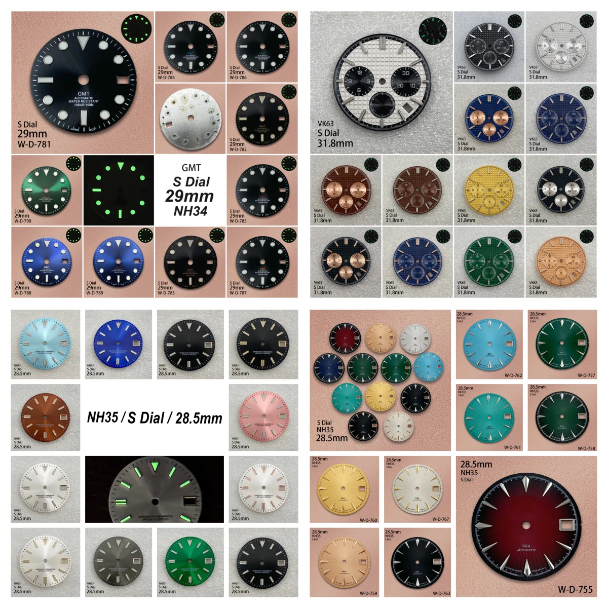 28.5/29/31.8 مللي متر S شعار GMT/كوكتيل/بلوط الهاتفي صالح NH35/NH34/VK63 حركة الأخضر مضيئة/لا أشعة الشمس ساعة تعديل الملحقات