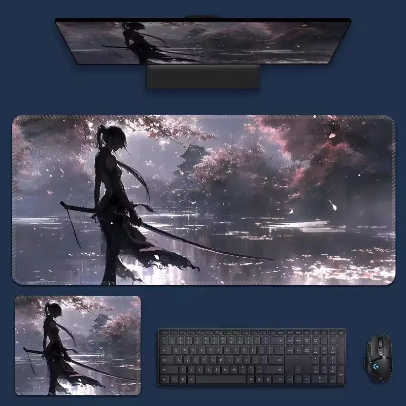 Anime Girl Large Size Office Home Desk Protector Mat Black Mouse Pad Waterproof Keyboard Pad Gaming Mousepad