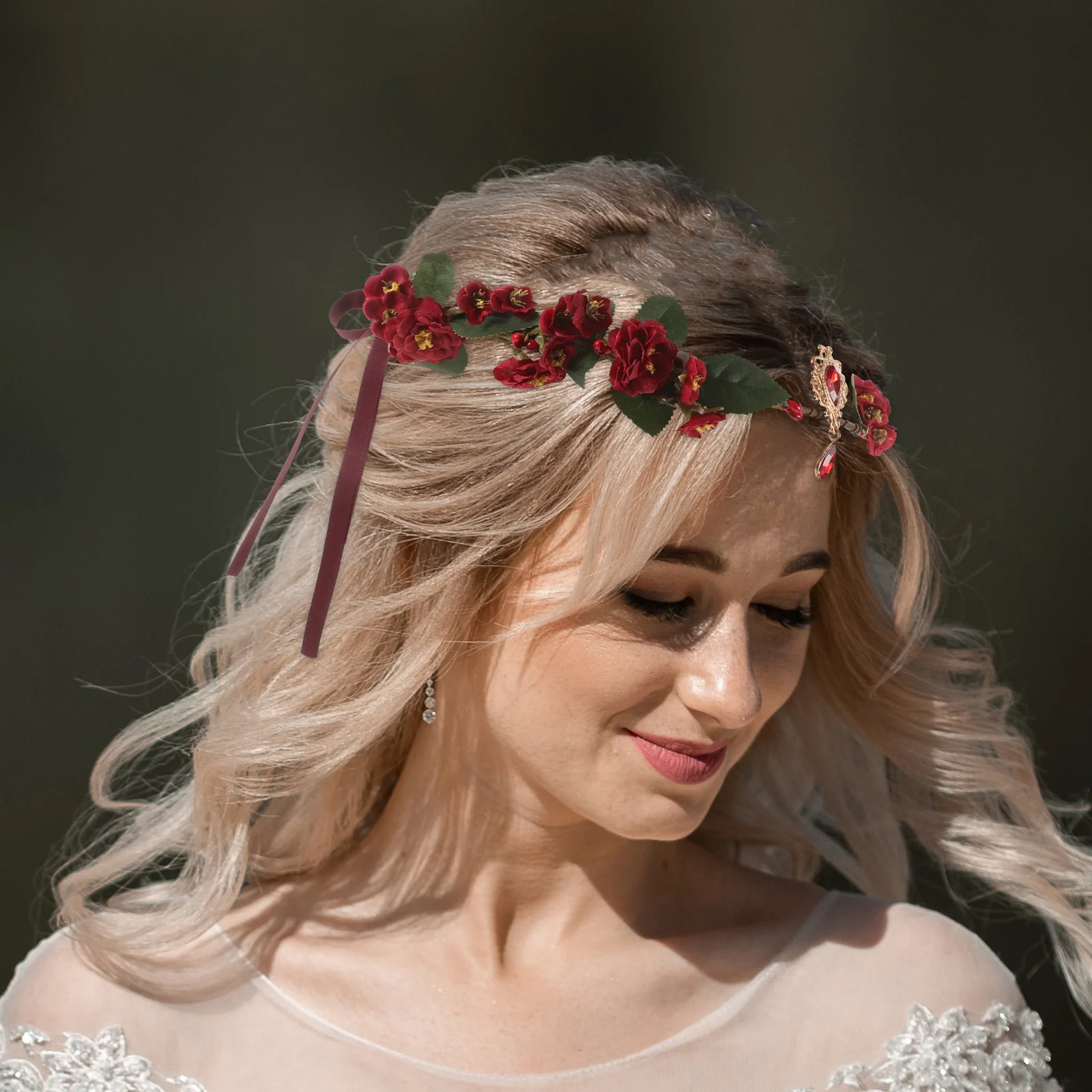 Couronne de fleur rouge pour cosplay de mariée, bandes de sauna, couronnes, guirlandes florales, pièces de sauna, couronnes de cheveux d'elfe, coiffure de mariage