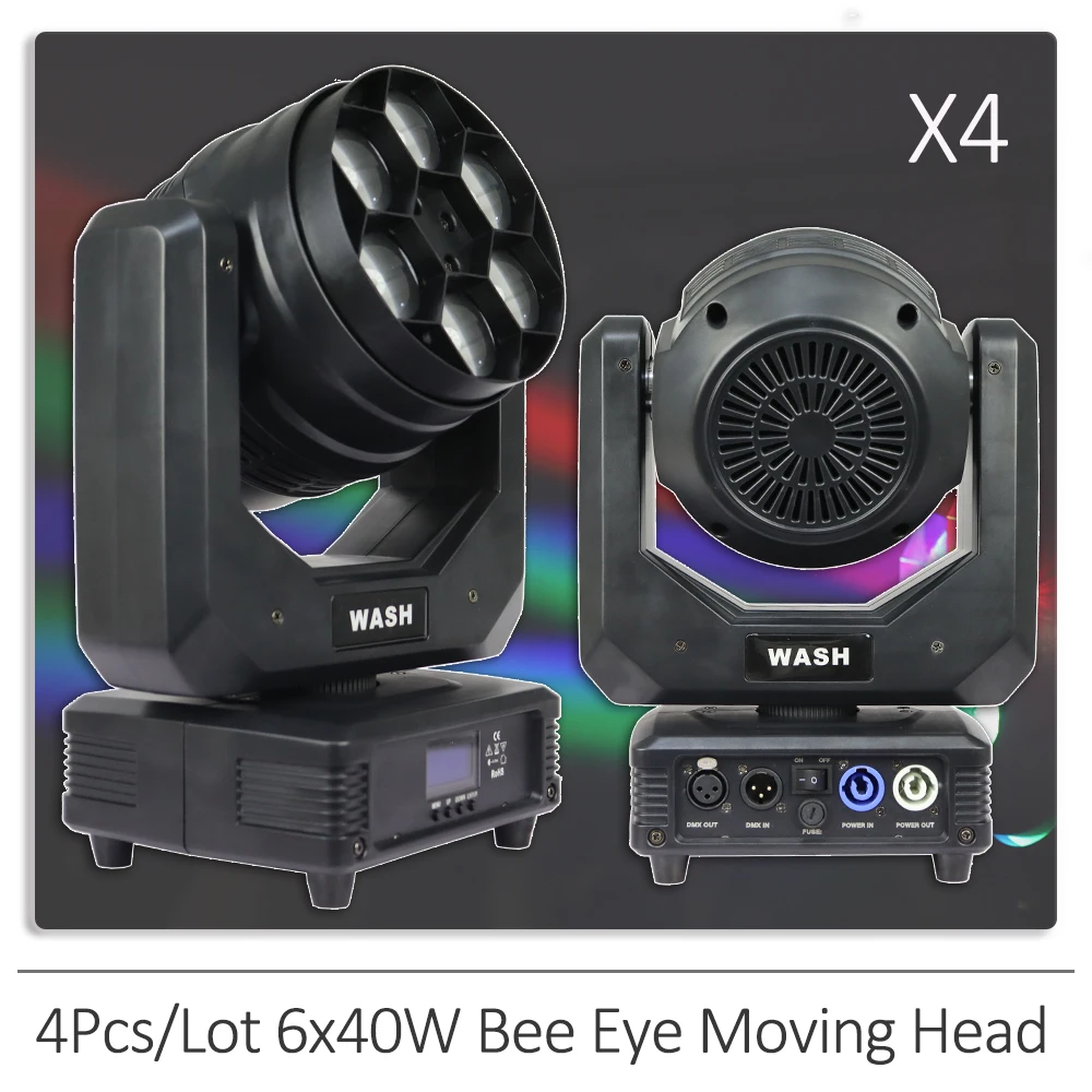 

4Pcs/Lot LED Bee Eye 6x40W Moving Head RGBW 4in1 Beam Effect Light Zoom Wash DMX 512 Stage Lyre Disco Wedding Party DJ Club