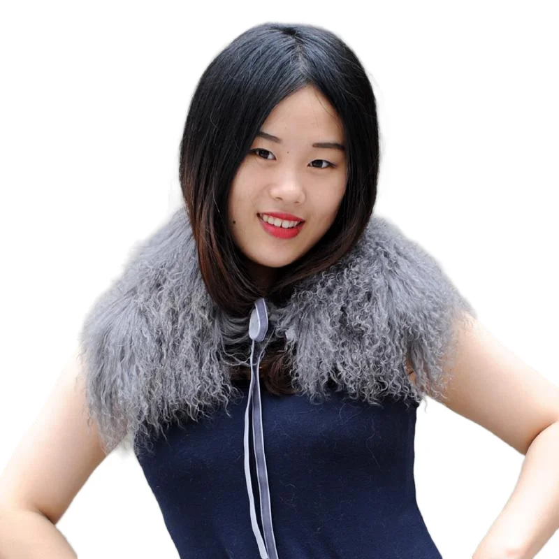 Curly Genuine Mongolian Lamb Fur Collar Soft Warm Elegant Fashionable for Outerwear