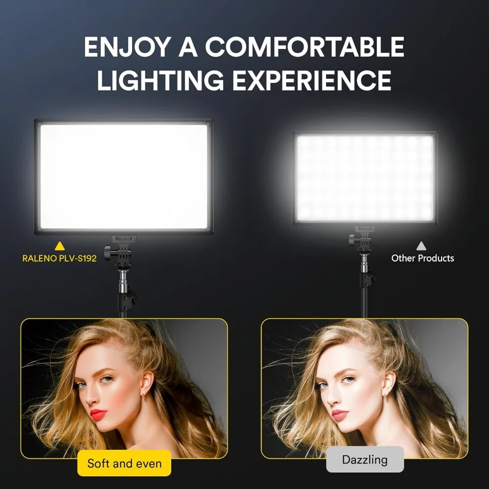 RALENO-LED Painel de luz suave para fotografia, luz da câmera de vídeo, baterias embutidas, 650Lux, m, 2x4000mAh, 19,5 W