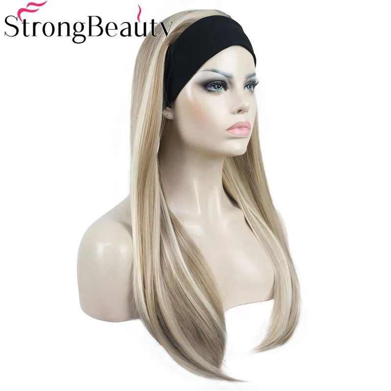 Forte Beleza Capless Long Sintético Em Linha Reta Perucas Meia Peruca Das Senhoras 3/4 Peruca Com Headband