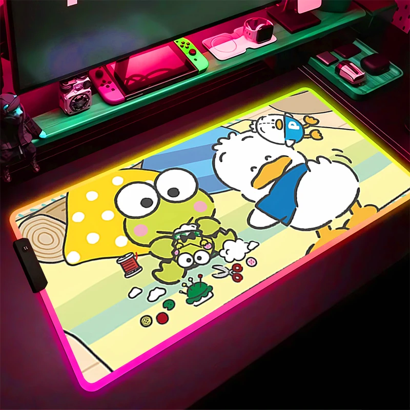 RGB LED Mouse Pad Gaming Mat K-kero K-kero K-keroppi PC Accessories Mousepad Desk Mat Non Slip Extended Pad Rubber Keyboard Pad
