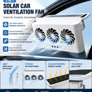 2026 New Upgrade Solar Powered Car Radiator Cooling Fan With 3 Air Outlets Car Window Air Vent Fan USB Powered Auto Ventilation