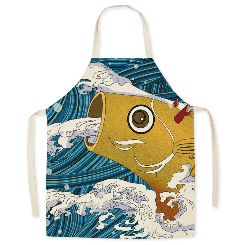 Kitchen apron Japanese Ukiyo-e linen Fujifilm Household grease and stainproof Cooking Sleeveless top cleaning tools