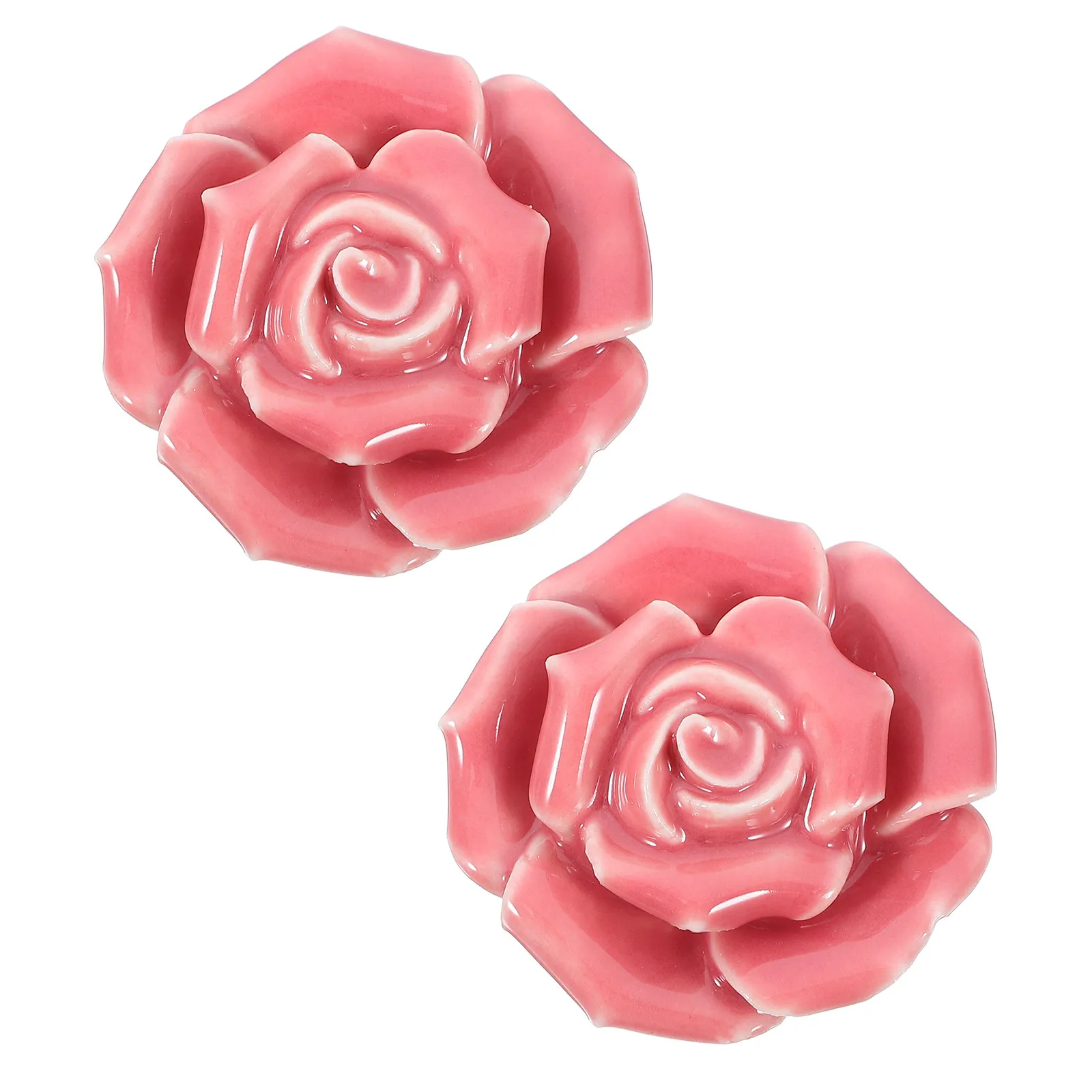 2Pcs Simple Elegant Rose Ceramic Door Handles Pull Knobs for Cabinet Drawer Bin Wardrobe Chest of Drawers Kitchen Furniture Pink
