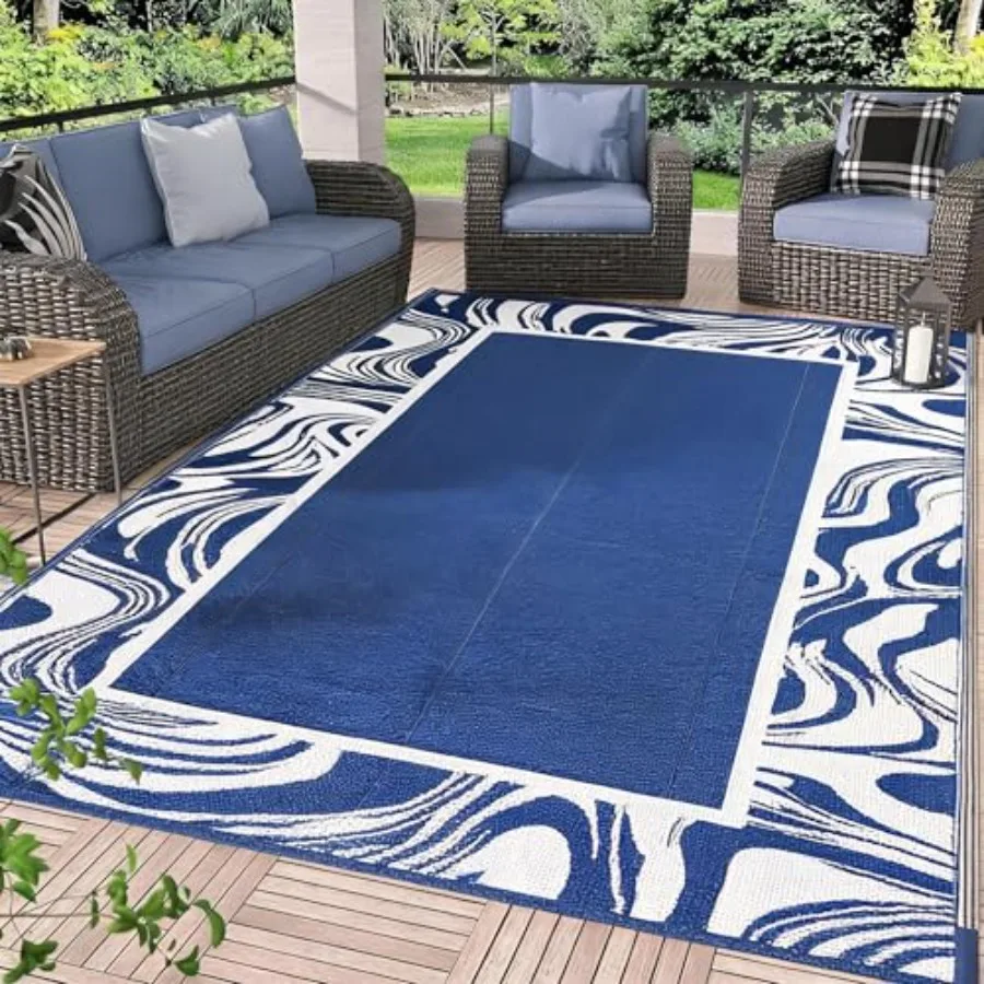 

Waterproof Outdoor Rug 8x10, Reversible Plastic Straw, Navy, Foldable UV-Resistant for Patio, Backyard, RV, Beach, Deck, Camper