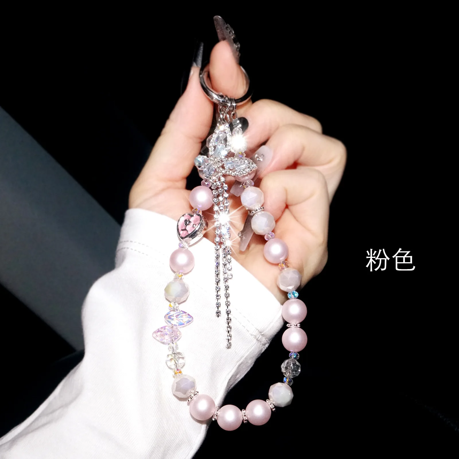 

Хрустальная цепочка для телефона, милые кроличьи уши, стразы, кисточка, подвесная цепочка, роскошный брелок с матовым жемчугом, украшение для сумки