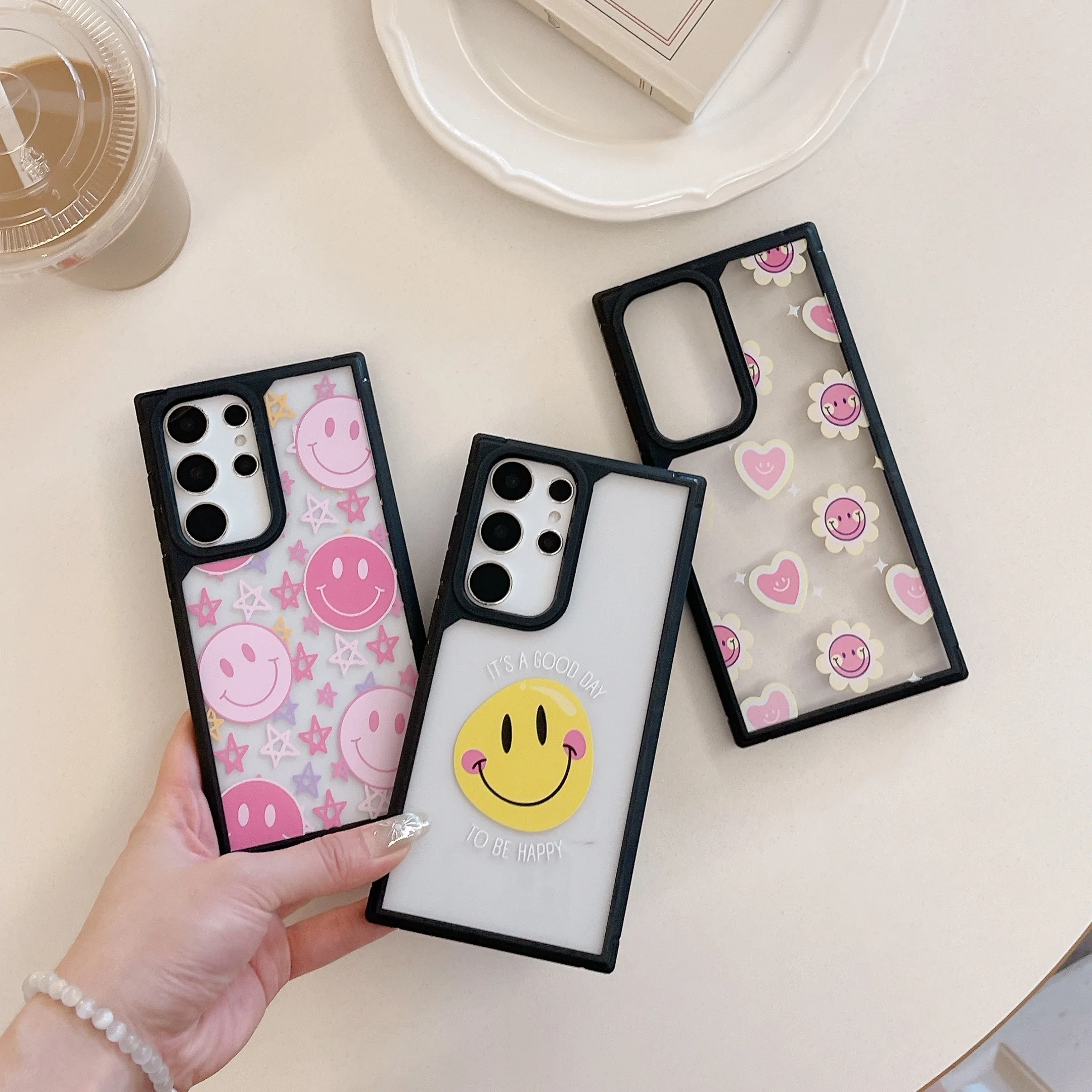 

For Samsung S25 S22 S23 S24 Ultra Heart Smile Face Armor Case Galaxy A14 A34 A23 A54 A55 A25 A35 A15 A05S S23 FE Shockproof Case