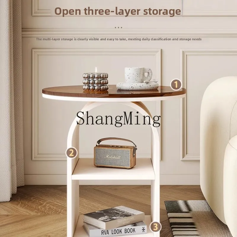 ZYYcreamスタイルのリビングルーム用ソファの端に置く、少数の錬鉄製の丸いガラス製コーヒーテーブル