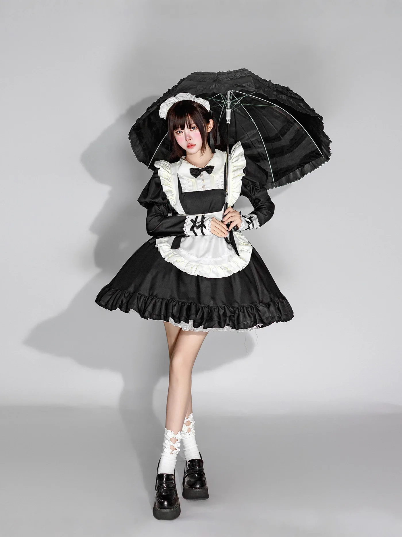 

S -5XL Sweet Cute Black Lolita Maid Dress Cosplay Costume Girl Woman Short Long Sleeved Hugging Dress Party Hallween Costumes