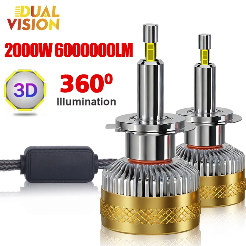 

Светодиодные лампы H7 LED Canbus 360 H1 HB3 HB4 9012 Turbo Bi-LED с линзой-проектором H11 9005 для автомобильных фар, противотуманные фары, 6000K, Dualvision