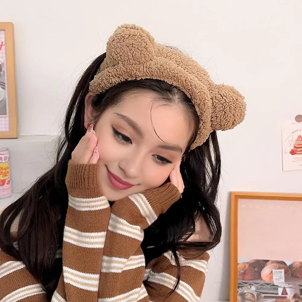 

Skin Care Headband Plush Bear Ears Headband Set for Skincare Makeup Cute Spa Headband Wristband for Face Washing Hair Care