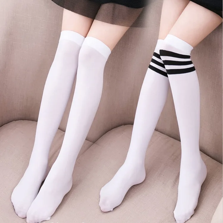 JK Japanese Over Knee Socks Women's Korean  Medium Length High Tube Sock Velvet White Silk College Style Girl