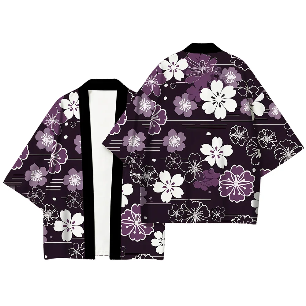Fashion 3D Sakura Wave Printed Haori Kimono Cardigan for Men Women Summer Beach Casual 1/2 Sleeve Yukata Cover Up Tops