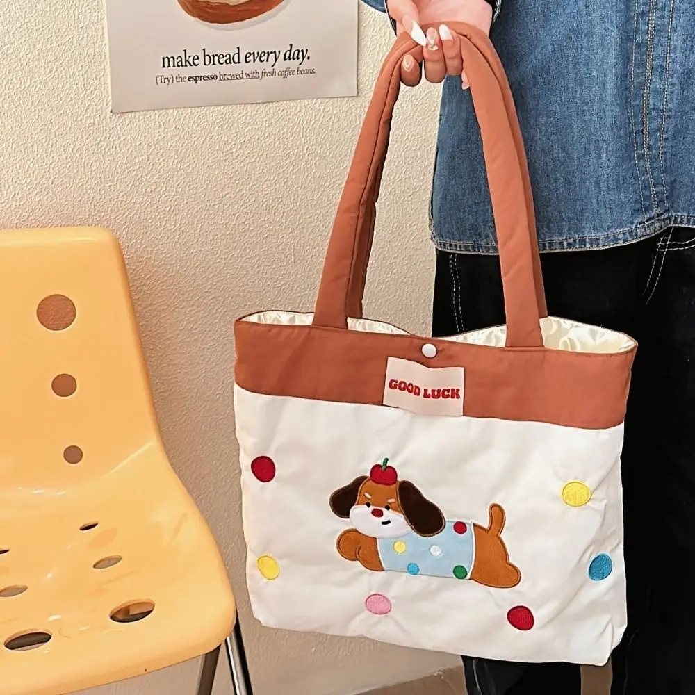 Versatile Embroidered Handbag Portable Large Capacity Tote Bag Cartoon Pattern Shoulder Bag Girls