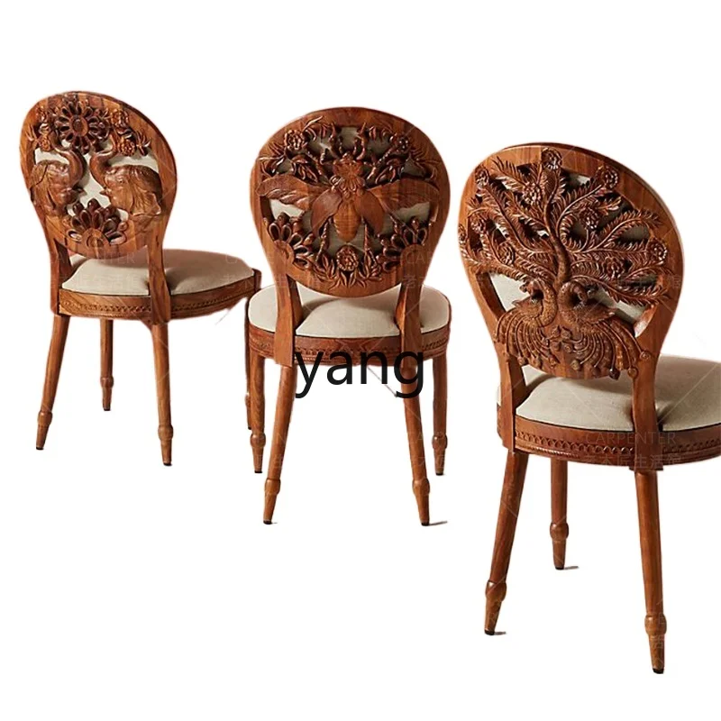 LH  solid wood dining chair backrest Nordic coffee restaurant table and chairs Home simple chair