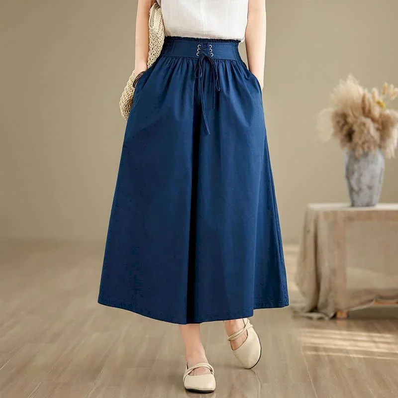 

Pop Solid Wide Leg Pants For Women Casual Drawstring Design Baggy Pants Vintage Summer Korean Style Oversized Elastic Waist Trou