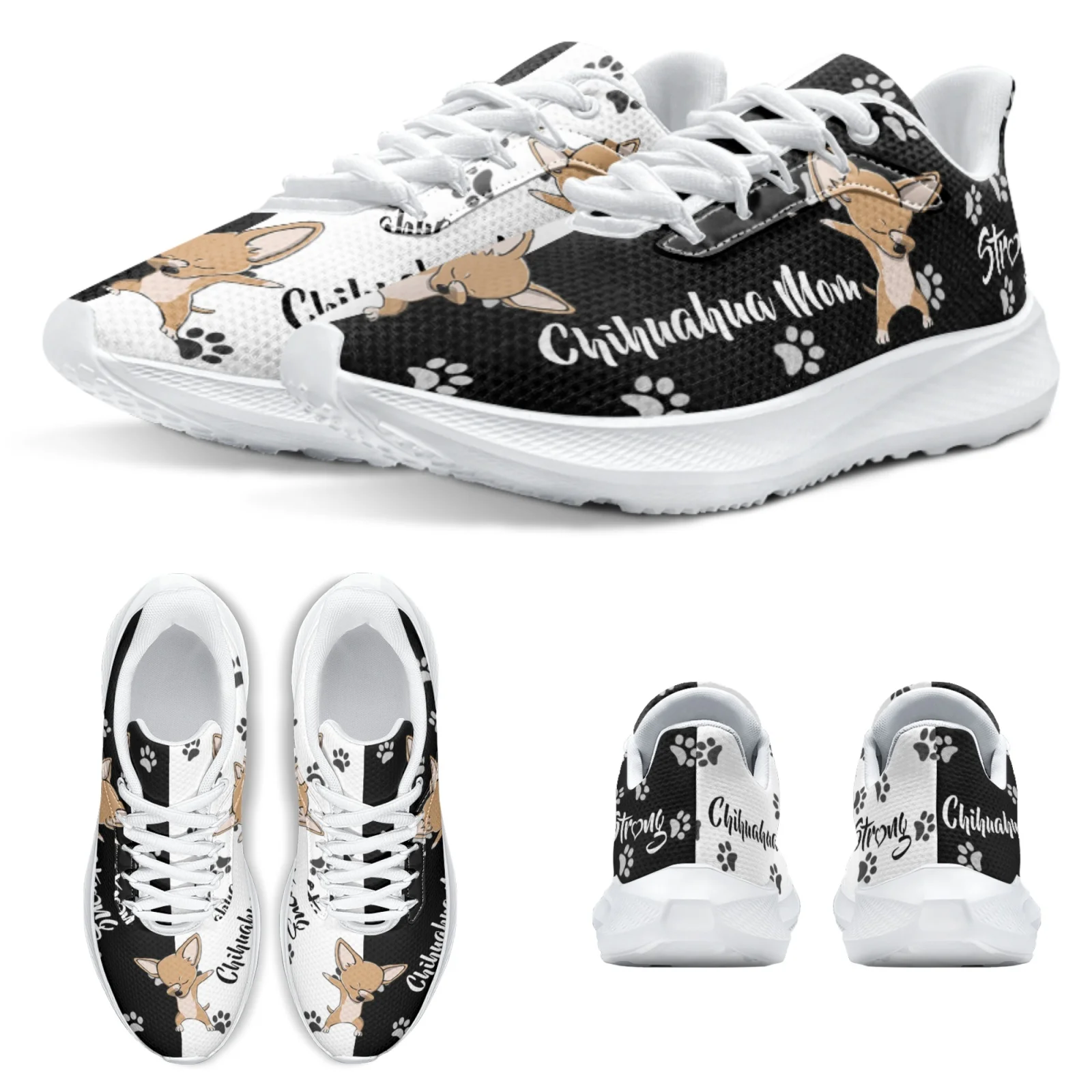 INSTANTARTS Hot Selling Running Shoes Cartoon Chihuahua Designer Brand Sneakers Dog Paw Print Shoes Gifts For Dog Lovers Zapatos