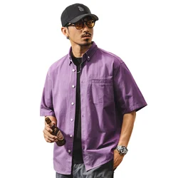 Cityboy Japanese Korean Fashion Casual 100% Cotton Shirts Men Summer Streetwear Loose Short Sleeve Cargo Shirts