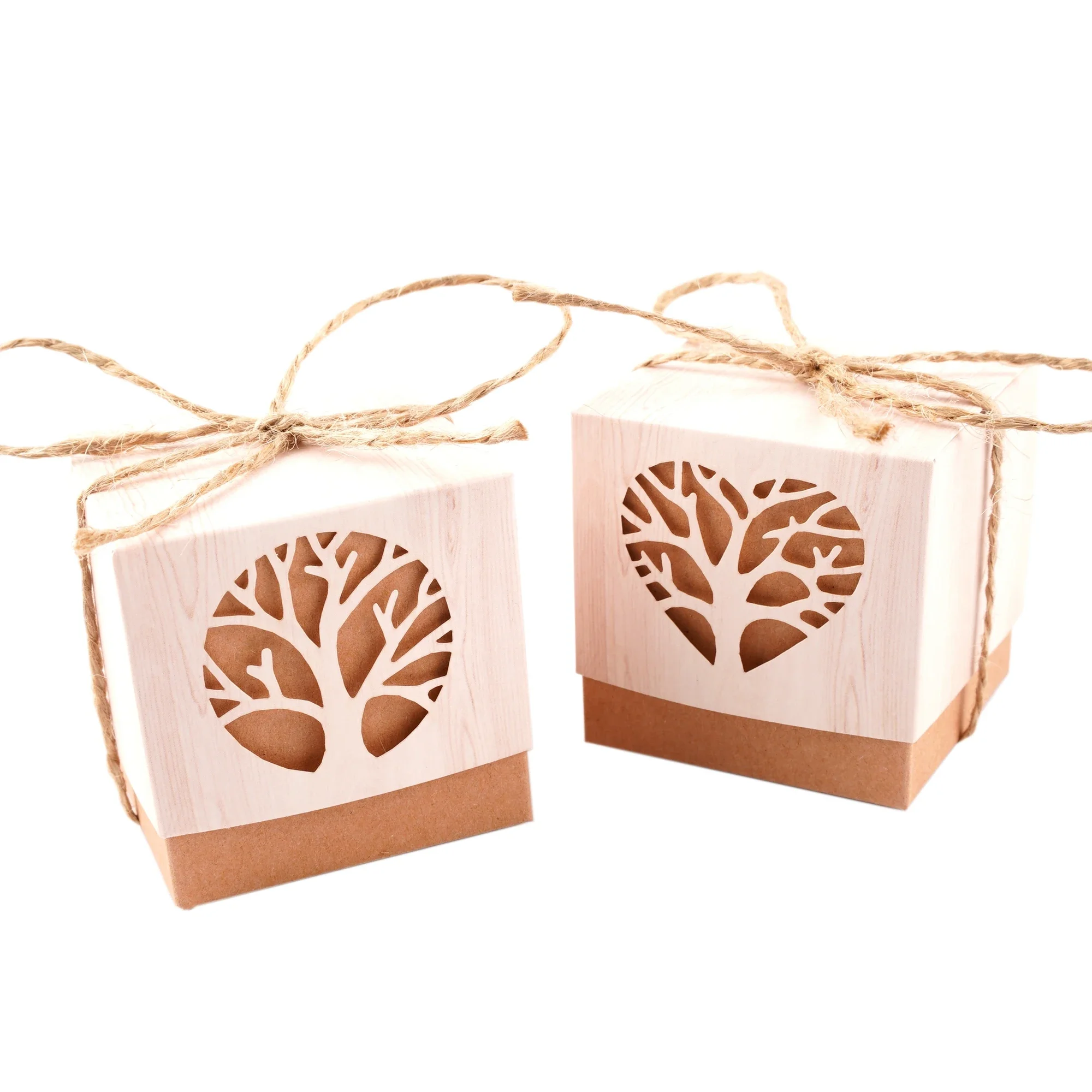 Kraft Paper Box Hollowed Love Heart Tree DIY Candy Packaging Box Wedding Birthday Party Guest Gift Boxes Decoration 10pcs/Lot