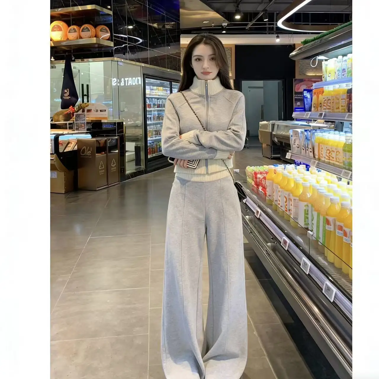 

Korean High-End Spring Autumn Warmth Sporty Casual Set Women's Open Cardigan Wide Leg Pants Two-Piece Set Thickened Anti-Agin...