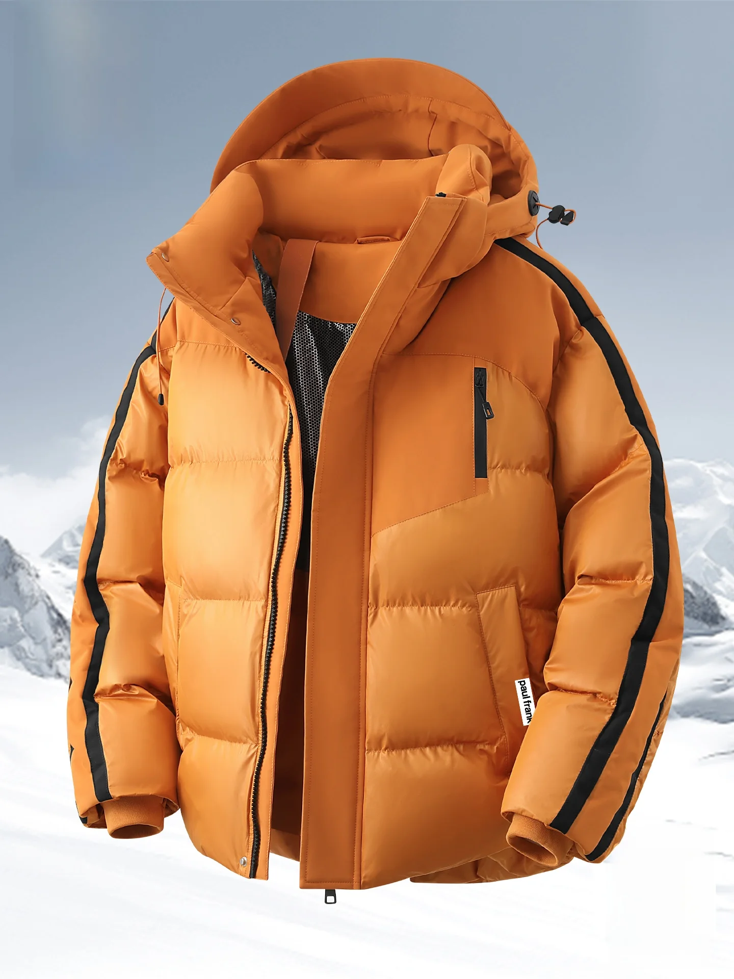 

Оранжевая хлопковая куртка мужская утепленная с капюшоном, ветрозащитная зимняя повседневная модная куртка прямого кроя из полиэфирного волокна