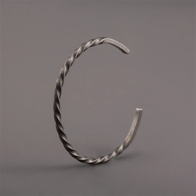 2024 New Simple Twisted Stainless Steel Open Bangles for Men Antique Silver Color Cuff Bracelet Fashion Casual Party Jewelry