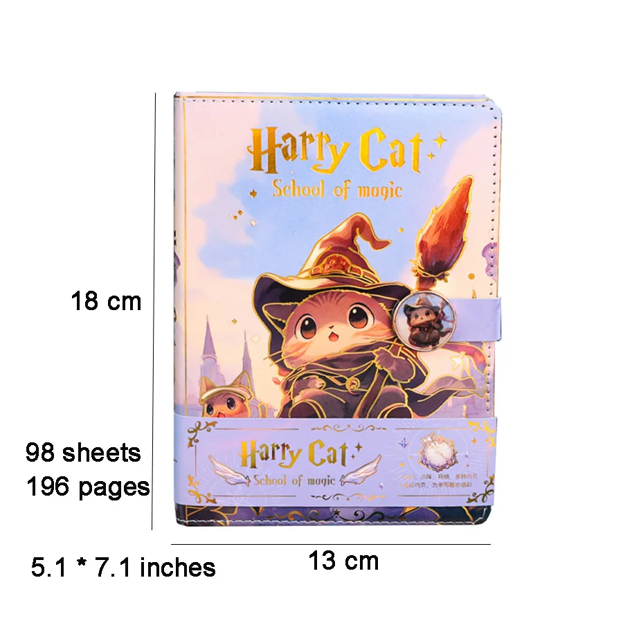 Cartoon Harry Cat Notebook Full Color Page Cute Illustration Magnetic Buckle Soft Leather Diary Student  Notepad