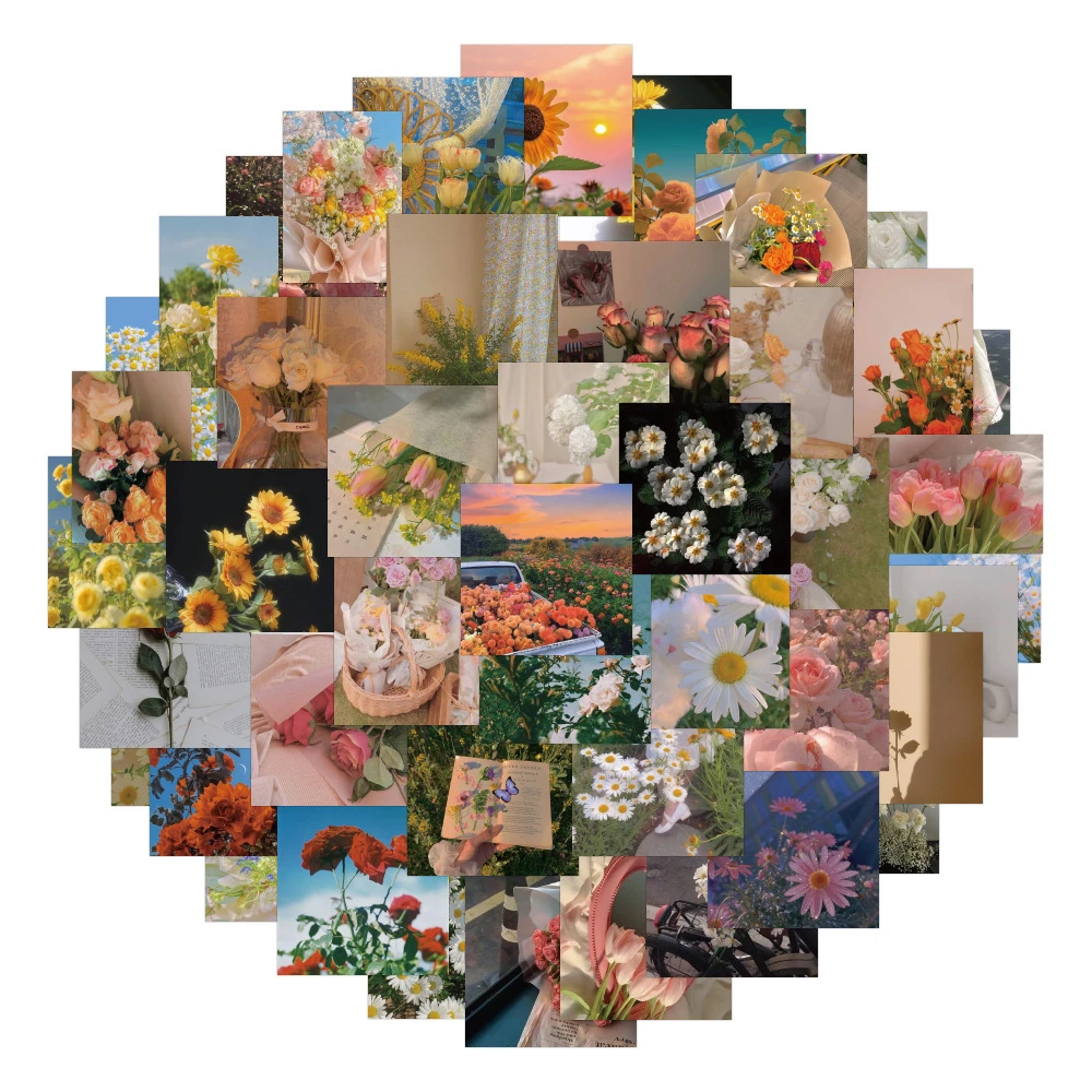 60PCS Vintage Oil Painting Tulip Daisy Flowers and Plants Stickers For Scrapbook  Laptop Notebook Helmet Decal