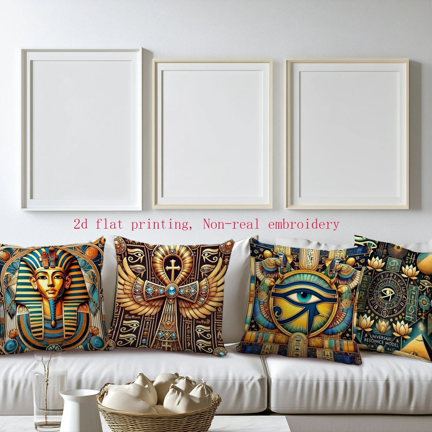 Four Piece Egyptian Pharaoh Mystical Pyramid Print Throw Pillow Covers Set Boho Bohemian Polyester Decorative Accent Cushion Cas