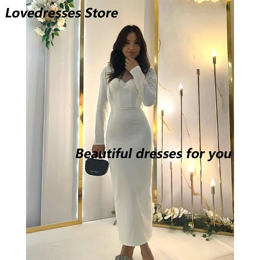 

Elegant Evening Dresses Sweetheart Neck Long Sleeves Ankle Length Jersey Saudi Arab Prom Gown Arabian Formal Dresses Customized