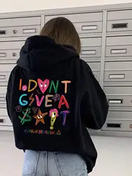 I don't Gsvea Sait Your Be Havior Funny Letter Womens Hoody Korean Fleece Sweatshirt Crewneck Hooded Street Oversize Clothes