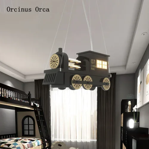 الإبداعية الكرتون قاطرة الثريا غرفة نوم غرفة الأطفال شخصية الرياح الصناعية الأسود البخار قطار الثريا #4