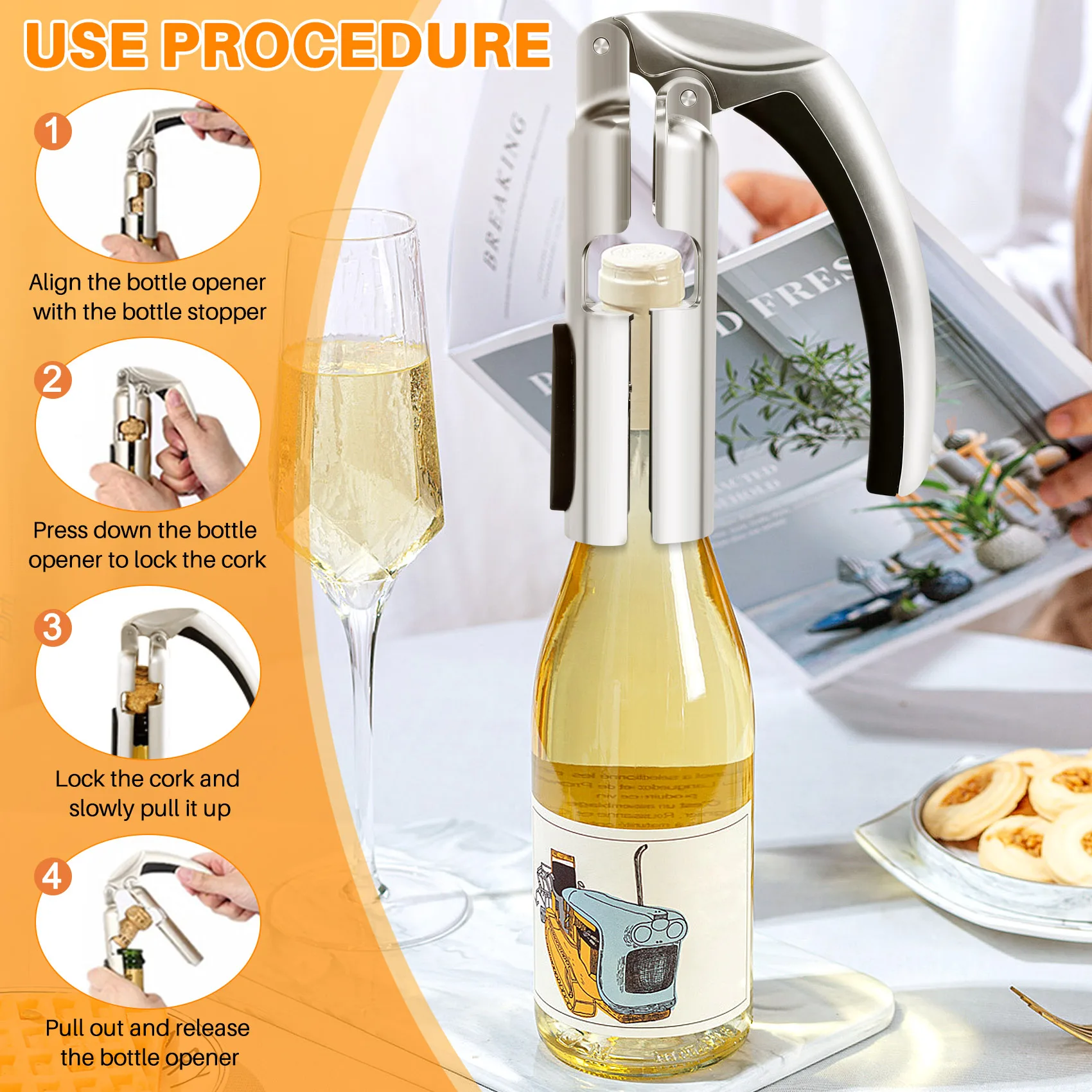 [ABFI!】 Champagne Bottle Opener Sparkling Wine Cork Puller For Sparkling Wine, Wine Bottle Opener, Wine Cork Puller - view 3