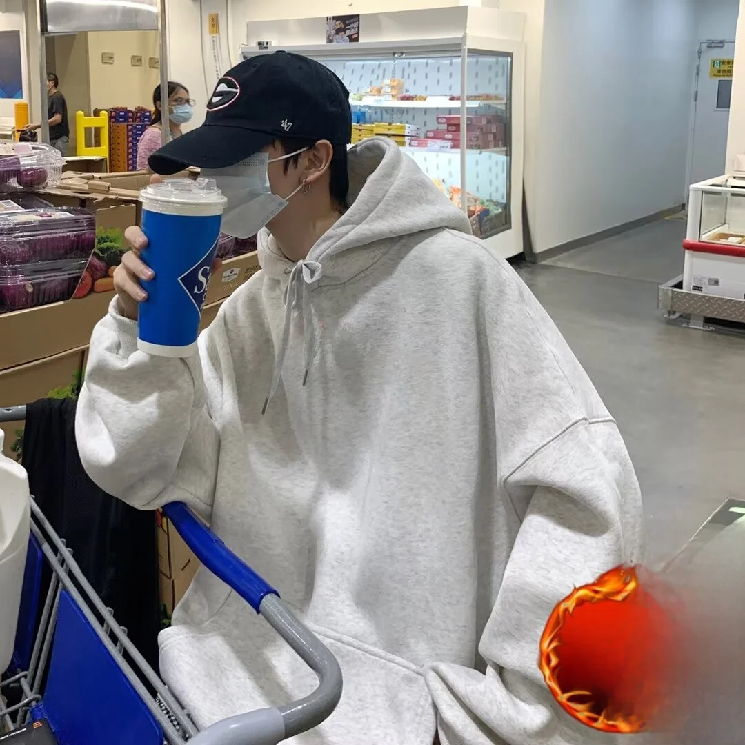 

Мужская толстовка оверсайз с капюшоном, осенне-зимняя, утепленная, с принтом ангела, свободного кроя, удобная, из полиэстера