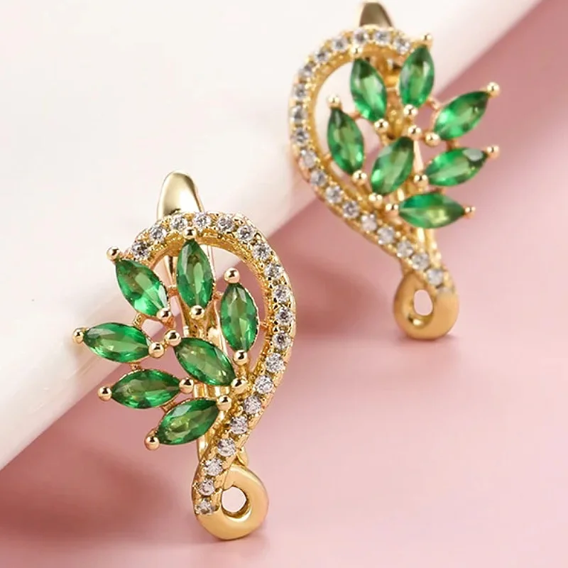 Huitan Green Leaf Design Damen-Ohrringe mit glänzendem Zirkonia für Hochzeit, Party, Alltag, elegante, trendige Accessoires, Schmuck