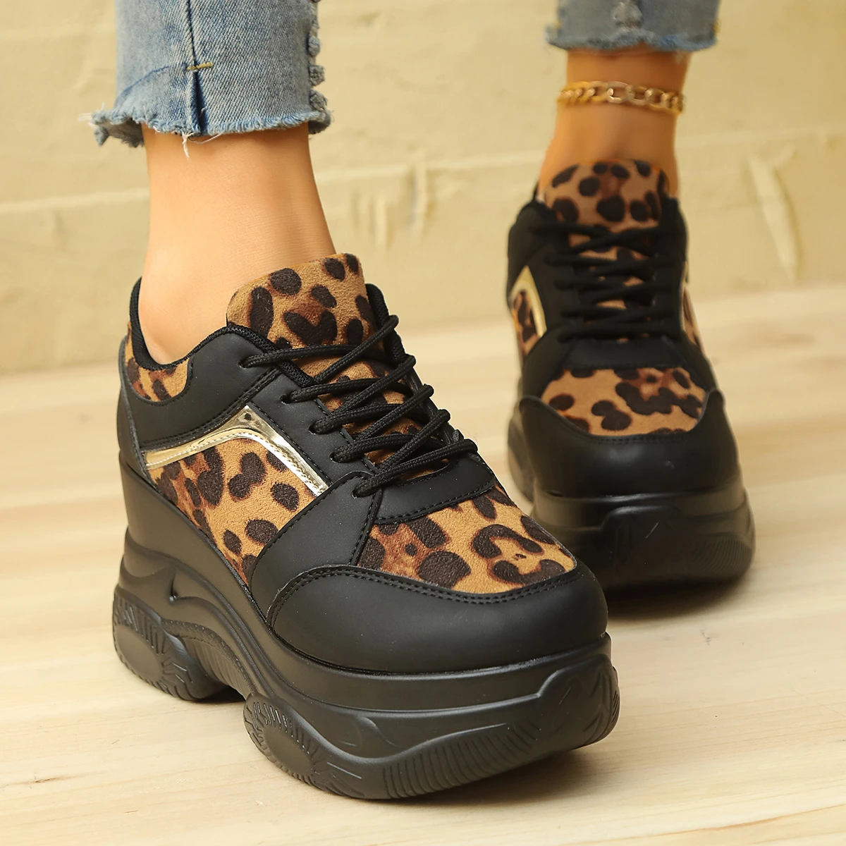 

Luxury Fashion Women's Leopard Print High Platform Sneakers Autumn Female Shoes Woman Sneakers Breathable Zapatos Casual Mujer