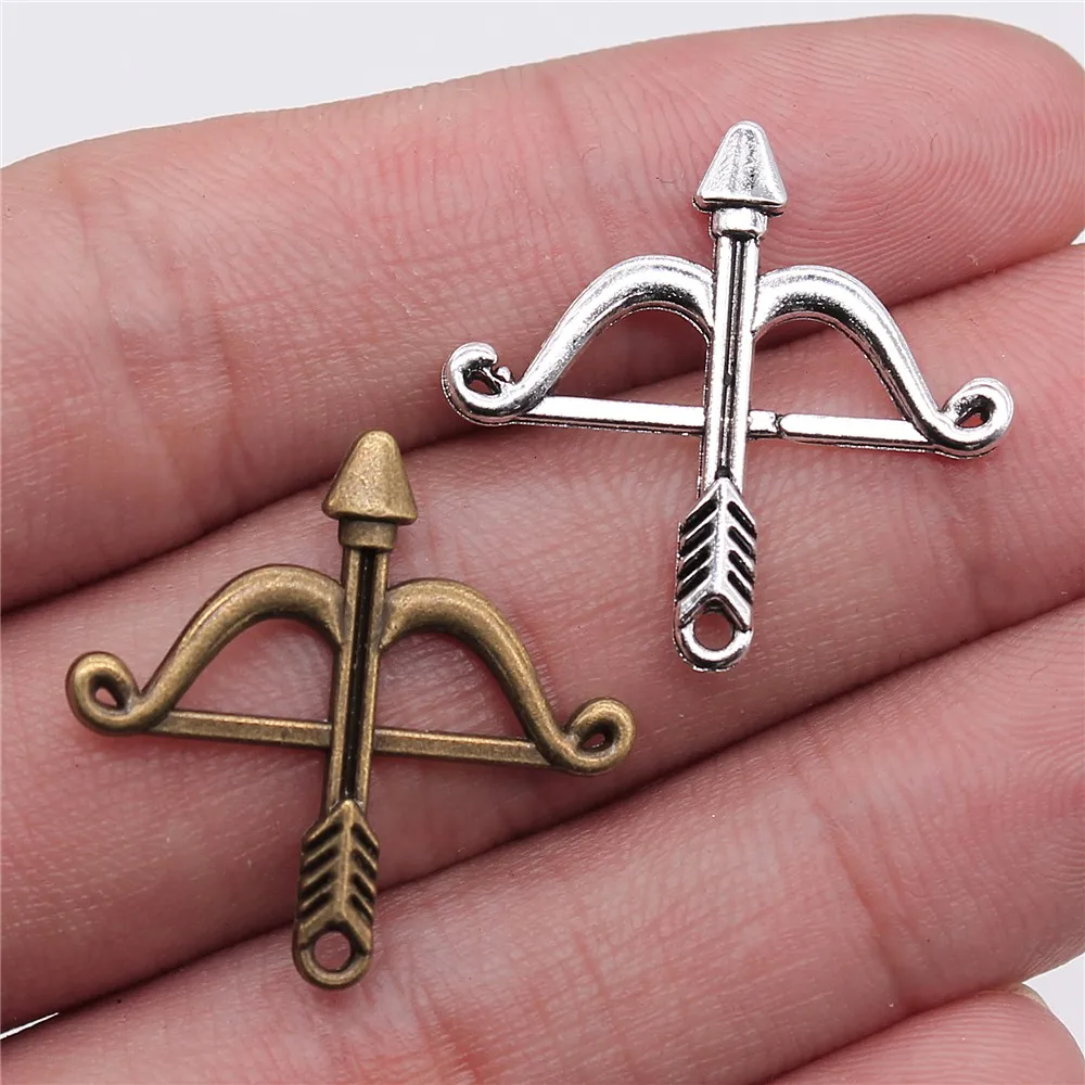 WYSIWYG 20pcs 26x25mm Zinc Alloy Bow And Arrow Charm Antique Silver Color Pendant Jewelry Diy Pendants For Necklace Bracelets