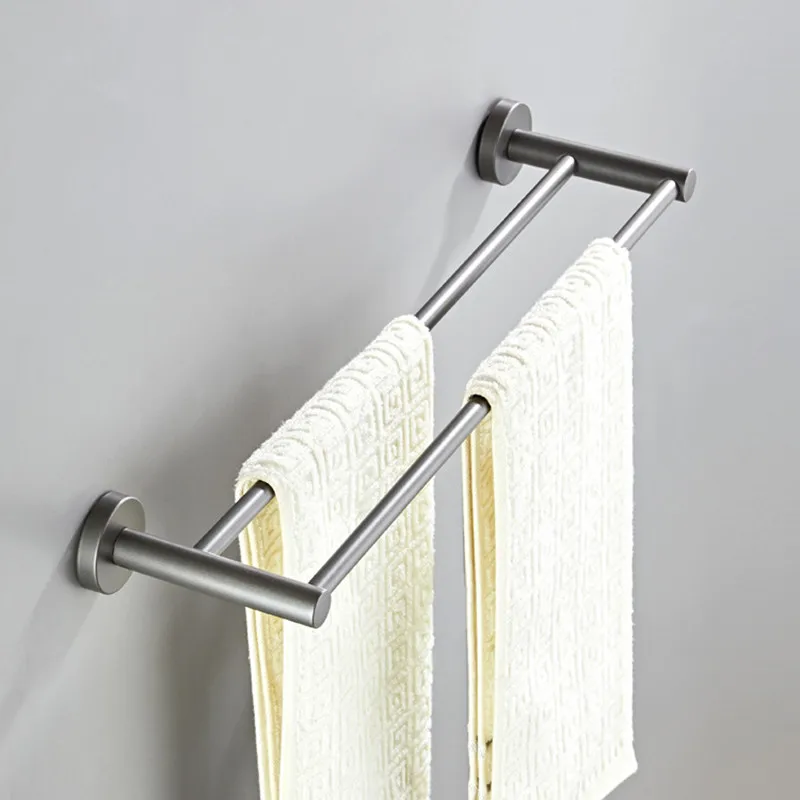 gray Double pole Towel Hanger Wall Mounted Towel Rack Bathroom Brass Gold Towel Bar Rail accessories Retro design Shelf