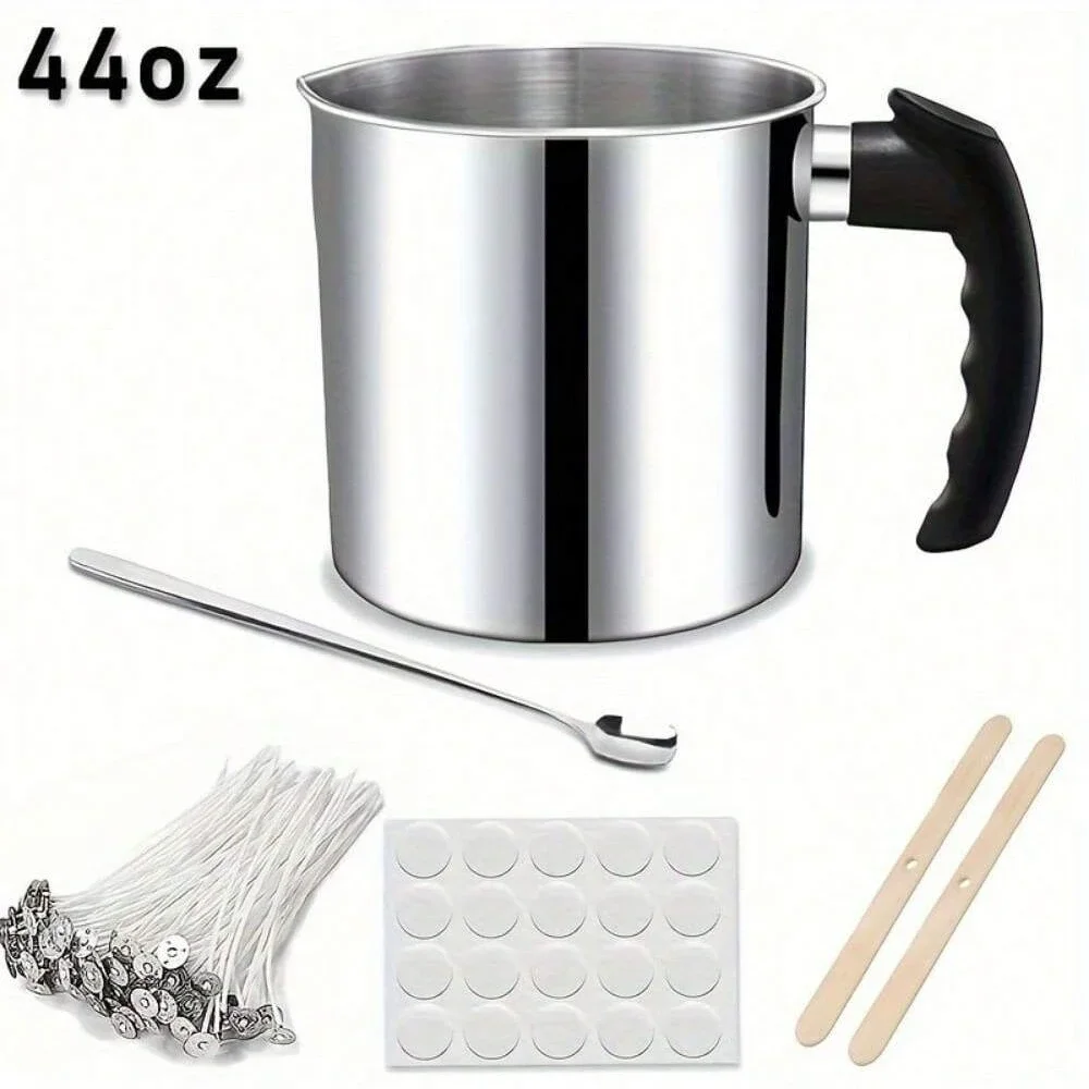 DIY Candle Making Kit, 44 Oz Stainless Steel Wax Melting Pot, with Candle Wick, Suitable for DIY Candle Making Enthusiasts