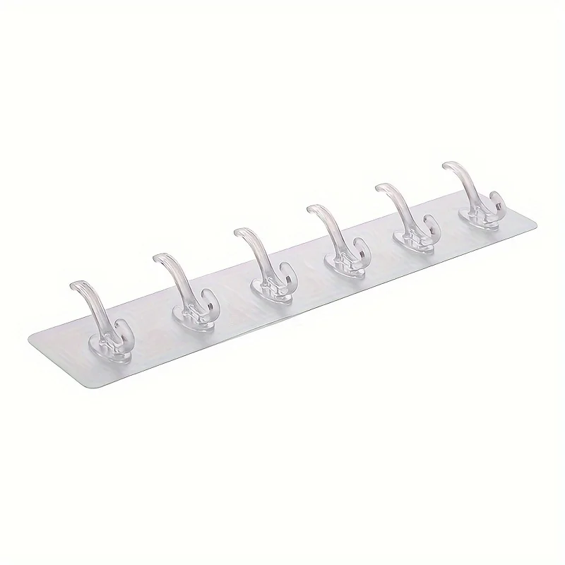 1Pcs Six Linked Hooks, Adhesive Row , Transparent Seamless, Oilproof Waterproof