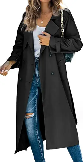 Y2K Women's Trench 2023 Autumn and Winter New Fashion Casual Solid Color Double Breasted Polo Collar Long Sleeve Trench Coat
